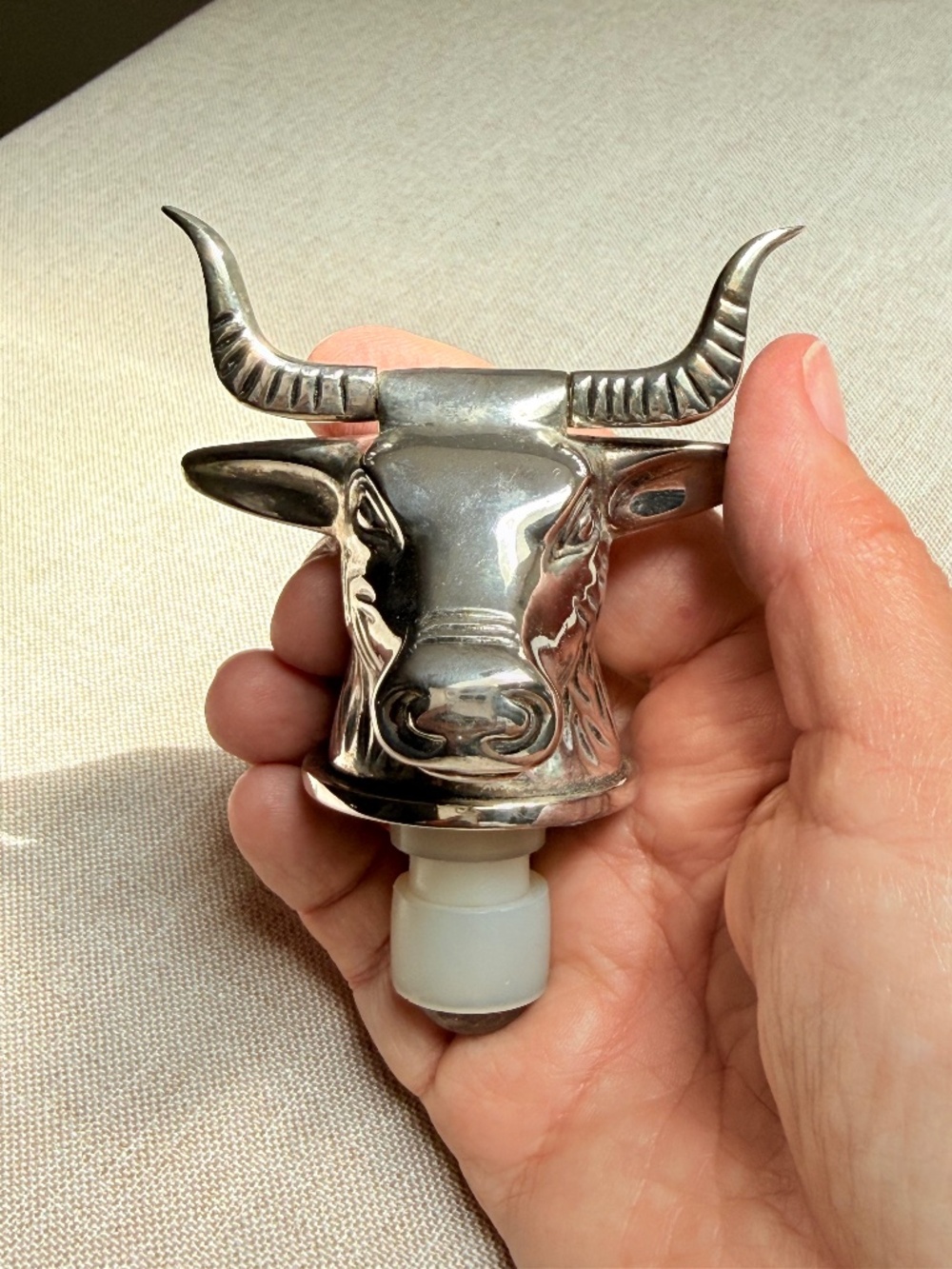 Vintage Neiman Marcus Silverplate Longhorn Bull Head Wine Stopper
